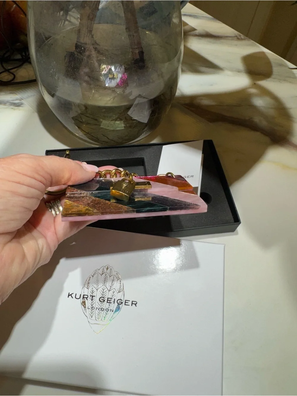 Kurt Geiger Multicolor Glitter Card  purse charm/key chain. NWT